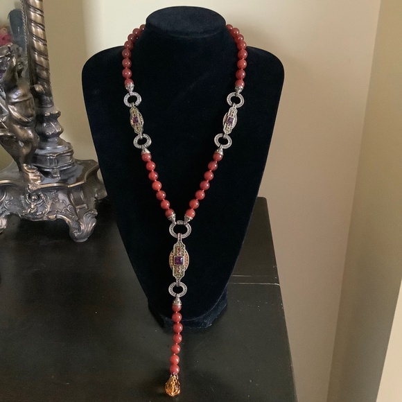 Heidi Daus Semiprecious Carnelian Y-Not Crystal Beaded Long Necklace Red OS - Picture 1 of 15
